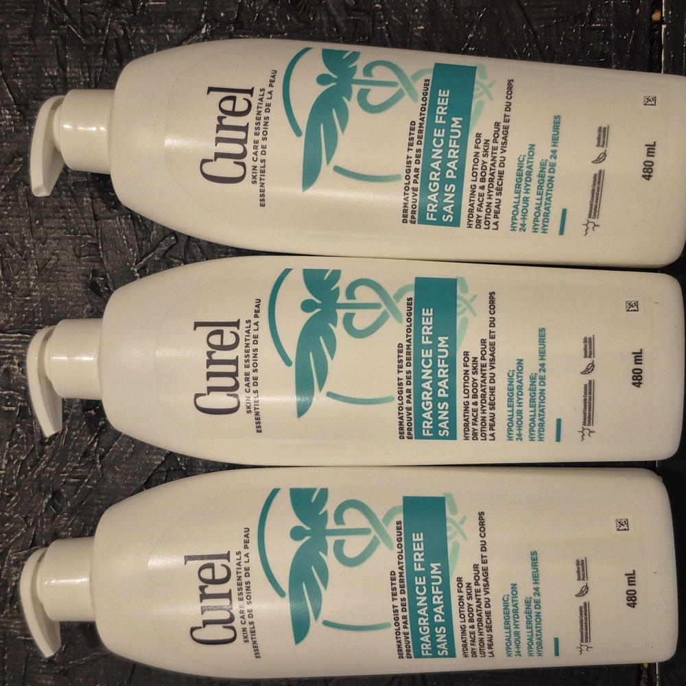 Lot Of 3 Brand New Curel Fragrance Free Lotion Set. 480ml X 3